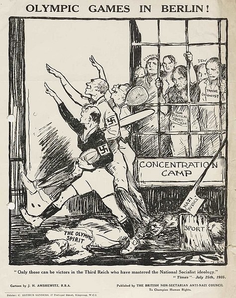 Cartoon Depicting Nazi Sportsmen Destroying the Olympic Spirit (1935)