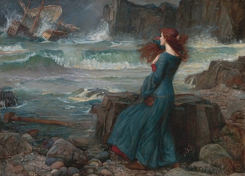 Miranda Watching the Shipwreck (by John William Waterhouse, Public Domain)